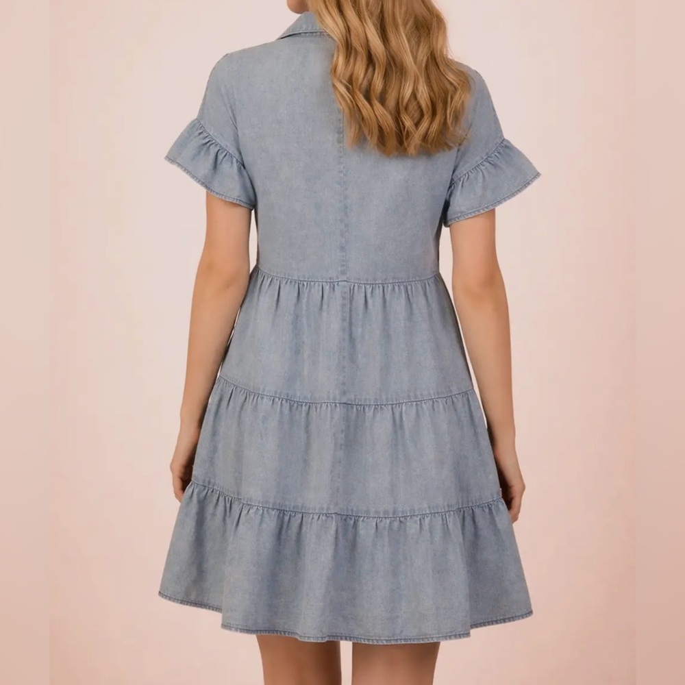 Mineral Washed Chambray Shirt Mini Dress - LT Indigo - Picture 2 of 3